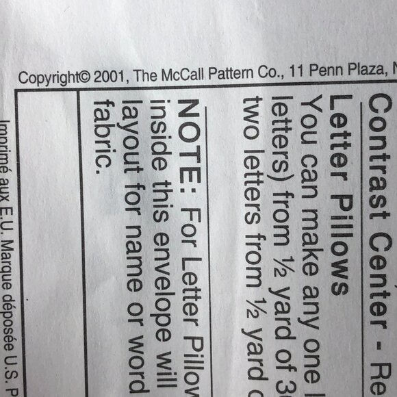 2001 VTG McCALL`s Crafts Pattern 3274 pillow Talk Sewing cozy stuff letters - Picture 4 of 6